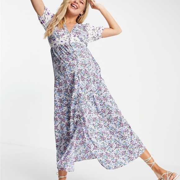 ASOS Maternity Floral Maxi Dress - Blue and Purple size USA 8 medium - Picture 1 of 10